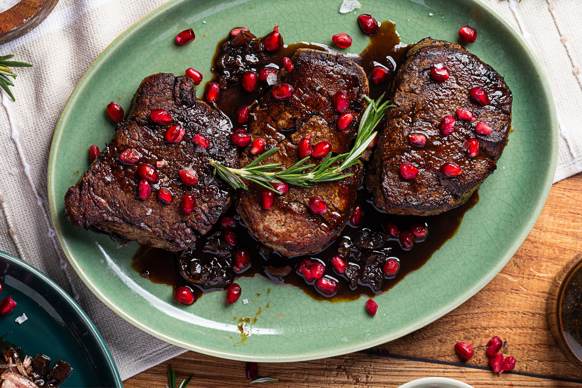 
                Pomegranate-Balsamic Glazed Beef Filets
              