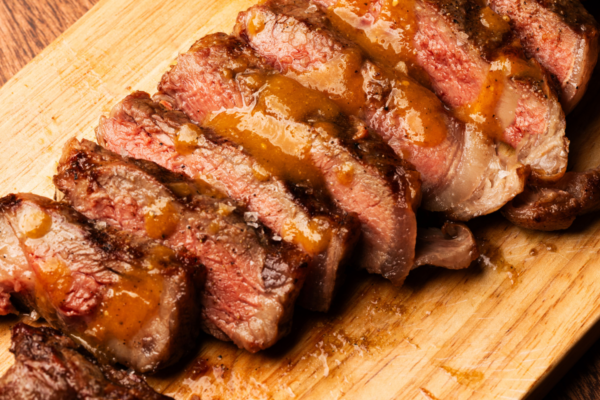 
                Bourbon-Peach Glazed Strip Steak
              